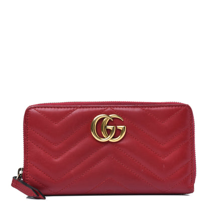 Gucci Calfskin Matelasse GG Marmont Zip Around Wallet Hibiscus Red 1 of 4