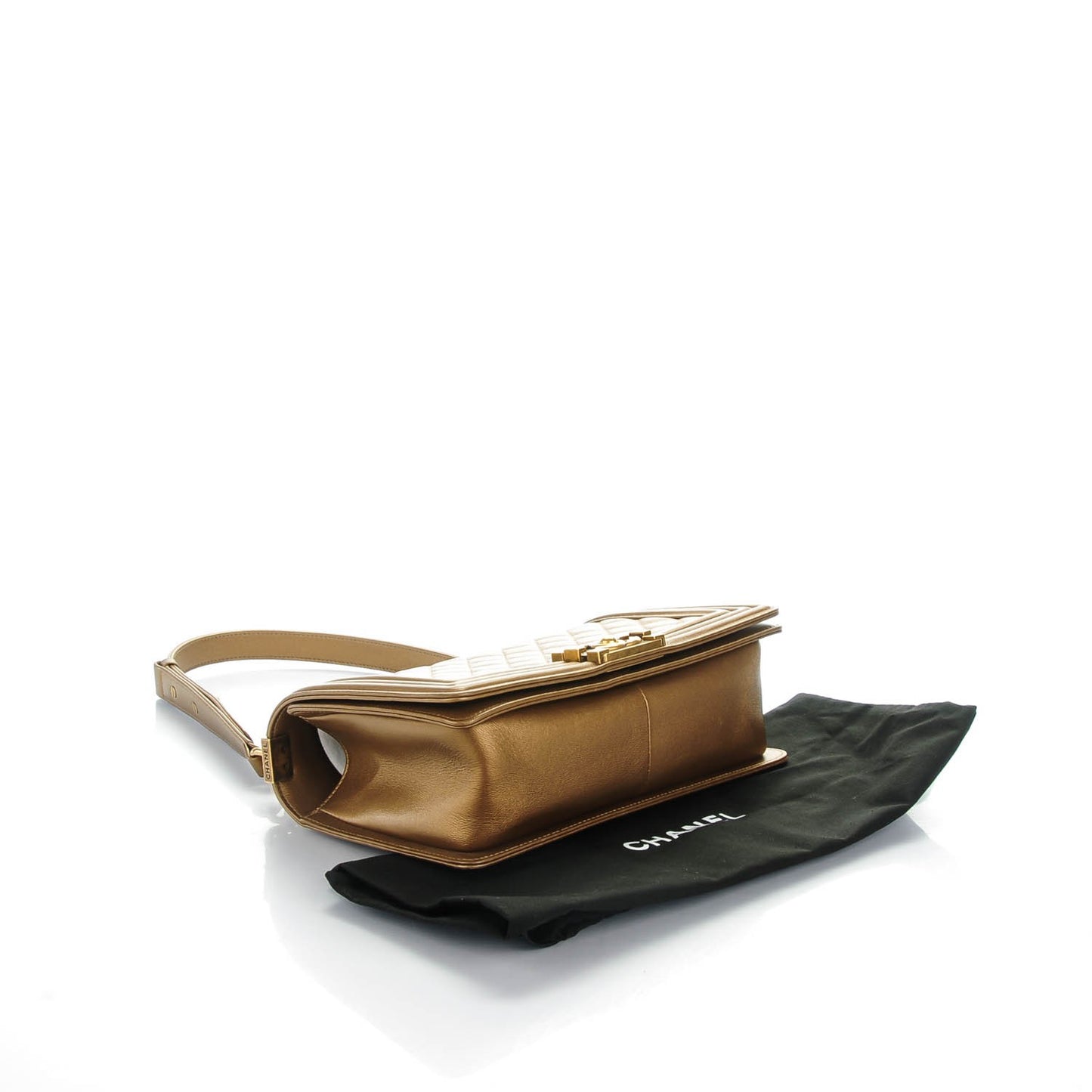 Lambskin Quilted Medium Boy Flap Dark Gold