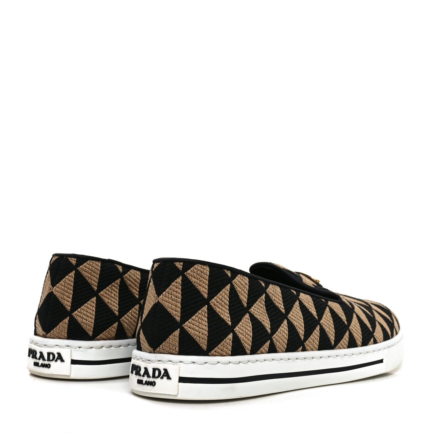 Prada Jacquard Trianglolo Symbole Embroidered Metal Triangle Logo Slip On Sneakers 37.5 Corda Black 5 of 10