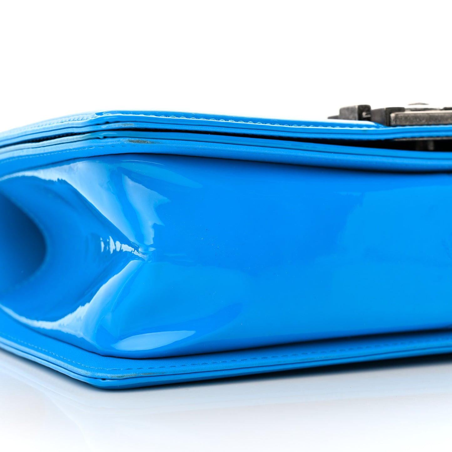 Patent Calfskin Quilted Medium Boy Flap Blue