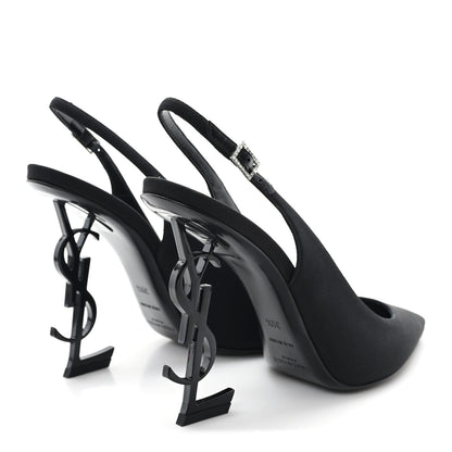 Saint Laurent Crepe Satin Crystal Opyum 110 Slingback Pump 39.5 Black 5 of 9