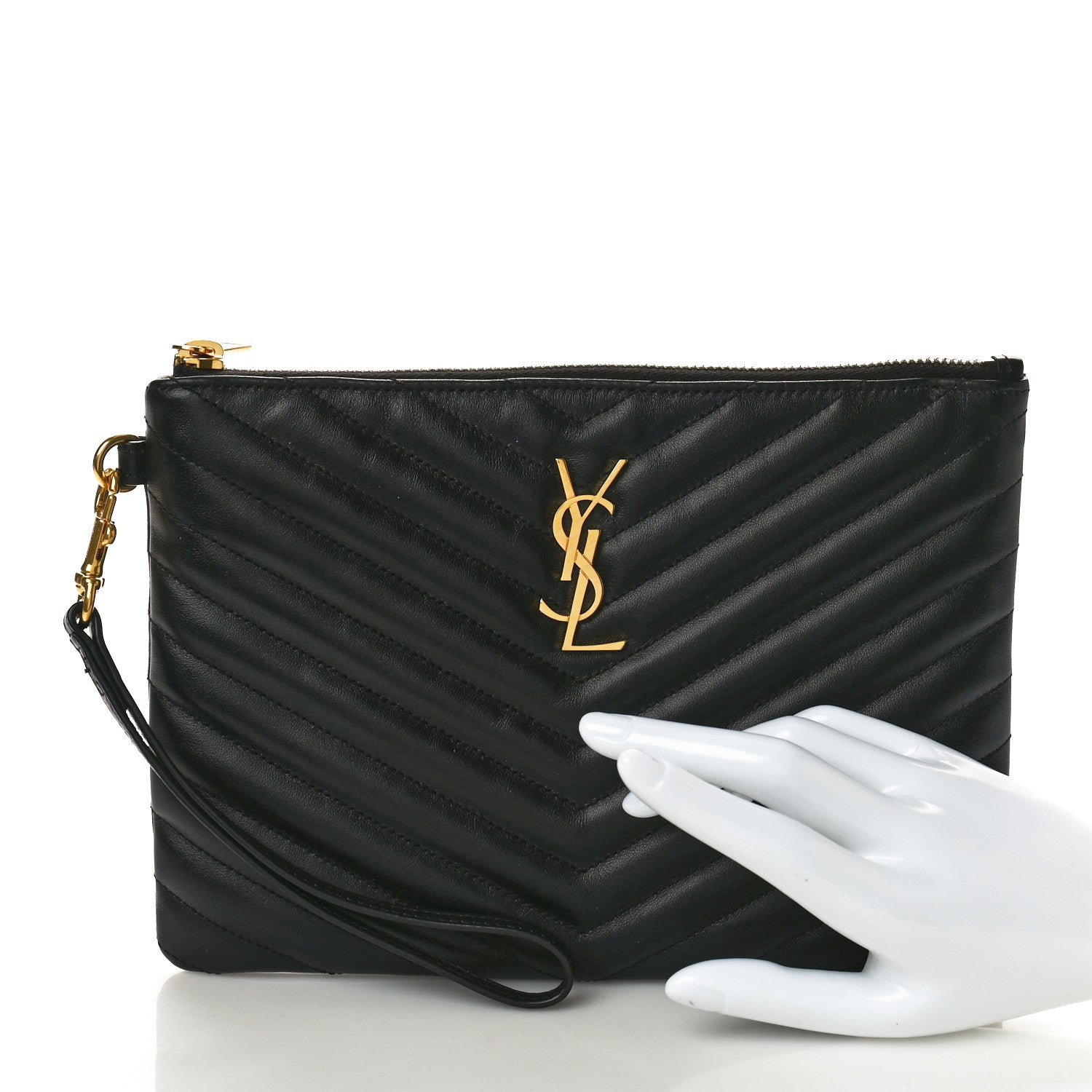 Saint Laurent Calfskin Matelasse Chevron Monogram A5 Wristlet Black 2 of 10