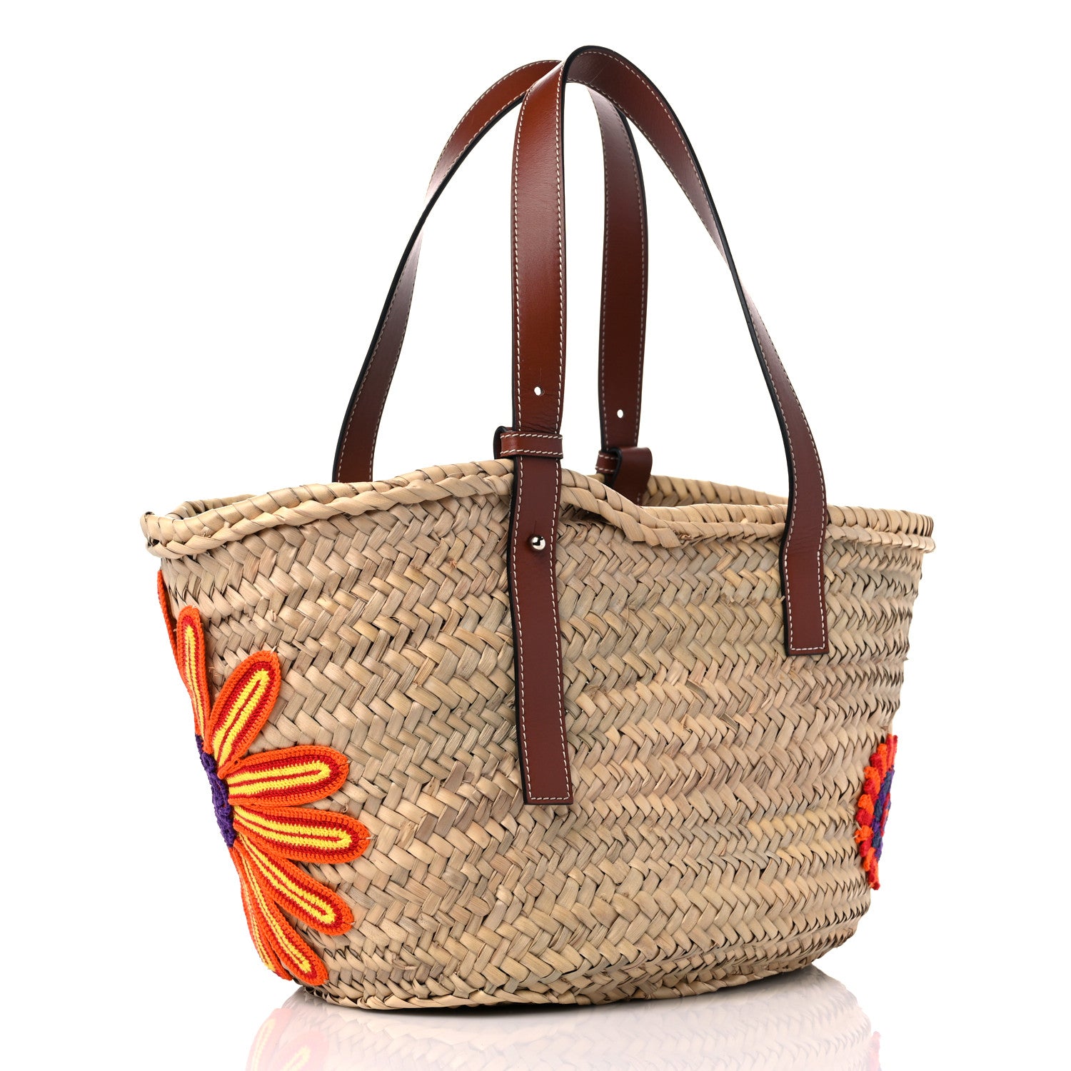 Loewe Raffia Floral Embroidered Small Basket Tote Bag Natural Tan 3 of 10