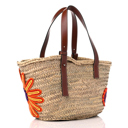 Loewe Raffia Floral Embroidered Small Basket Tote Bag Natural Tan 3 of 10