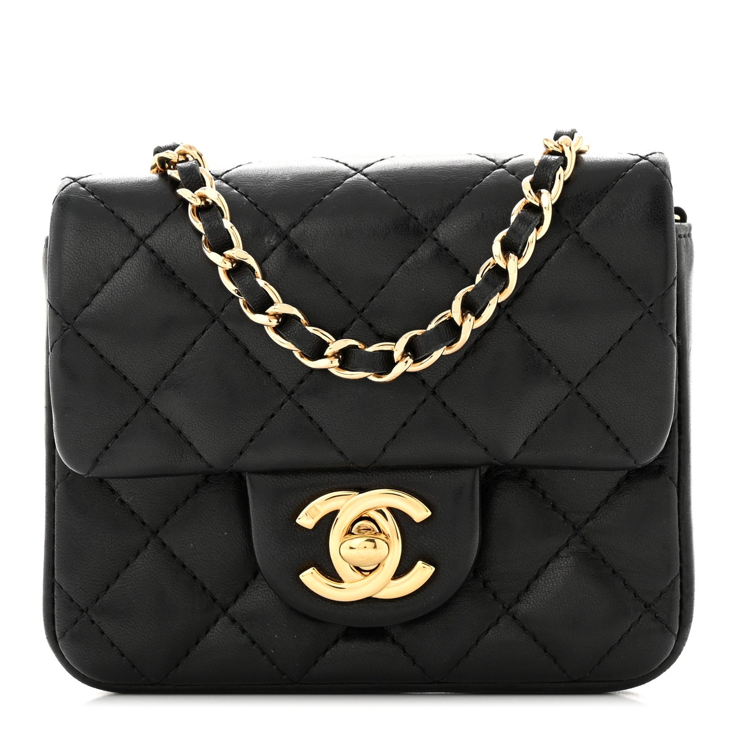 Lambskin Quilted Extra Mini Square Flap Black