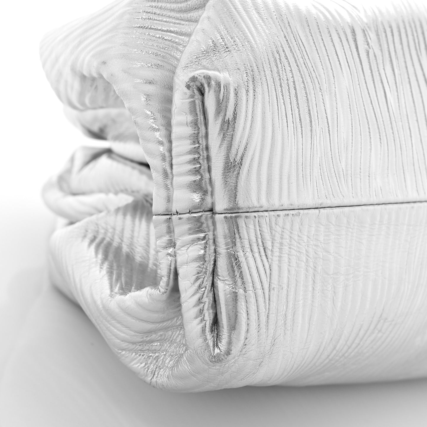 Metallic Bark Calfskin Embossed The Pouch Oversized Clutch Silver