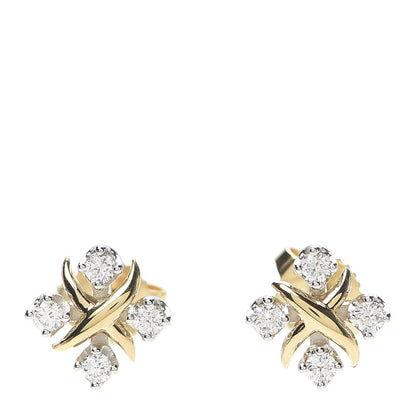 Tiffany Platinum 18K Yellow Gold Diamond Schlumberger Lynn Earrings 1 of 5