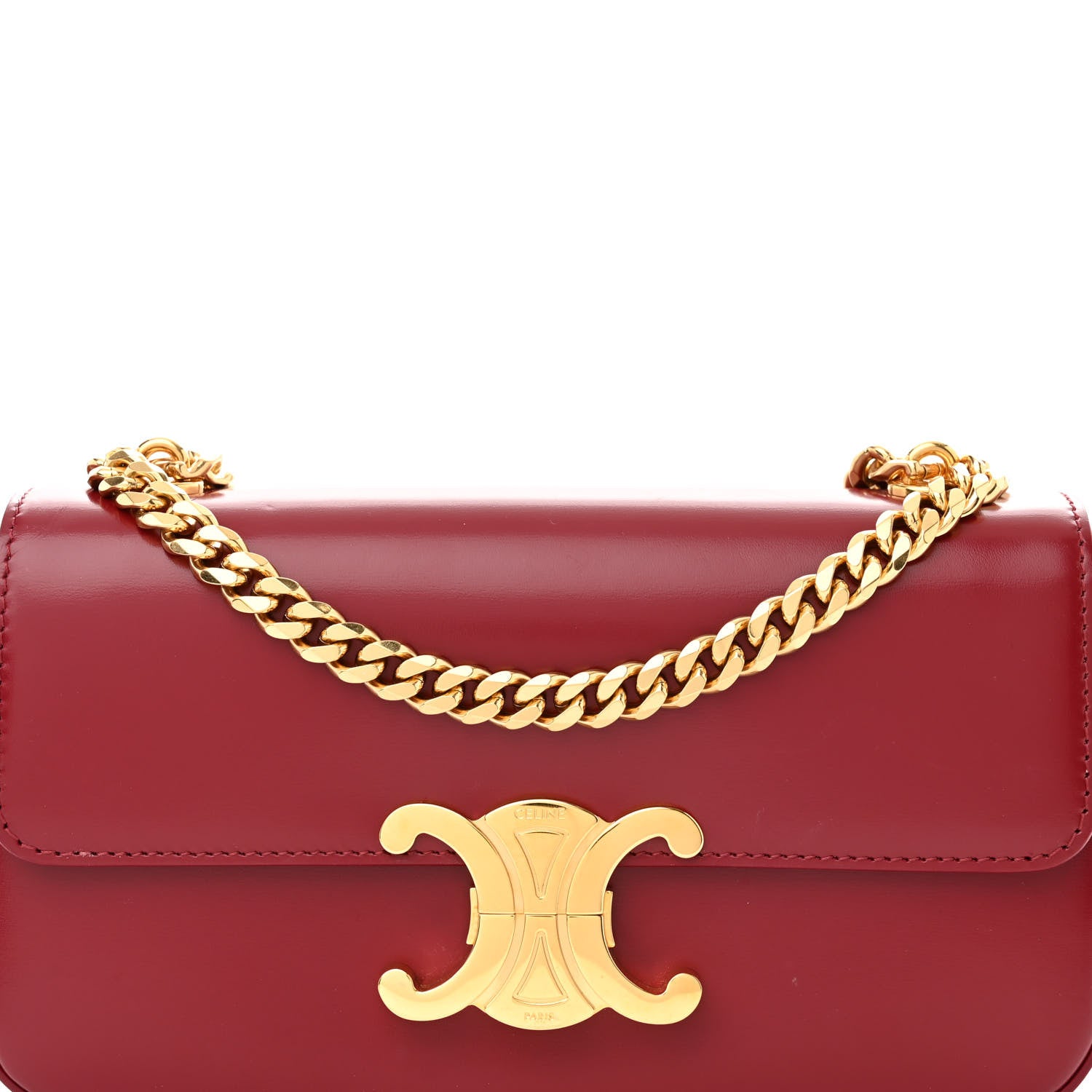 Celine Shiny Calfskin Triomphe Chain Shoulder Bag Red 1438878