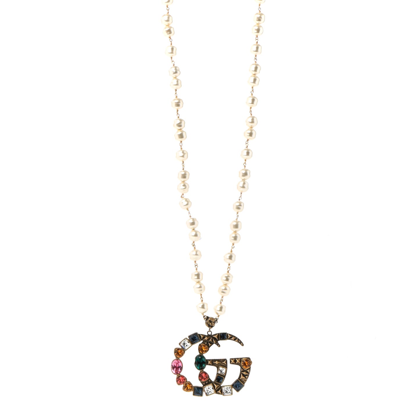 Crystal Pearl Marmont Necklace Aged Gold Multicolor
