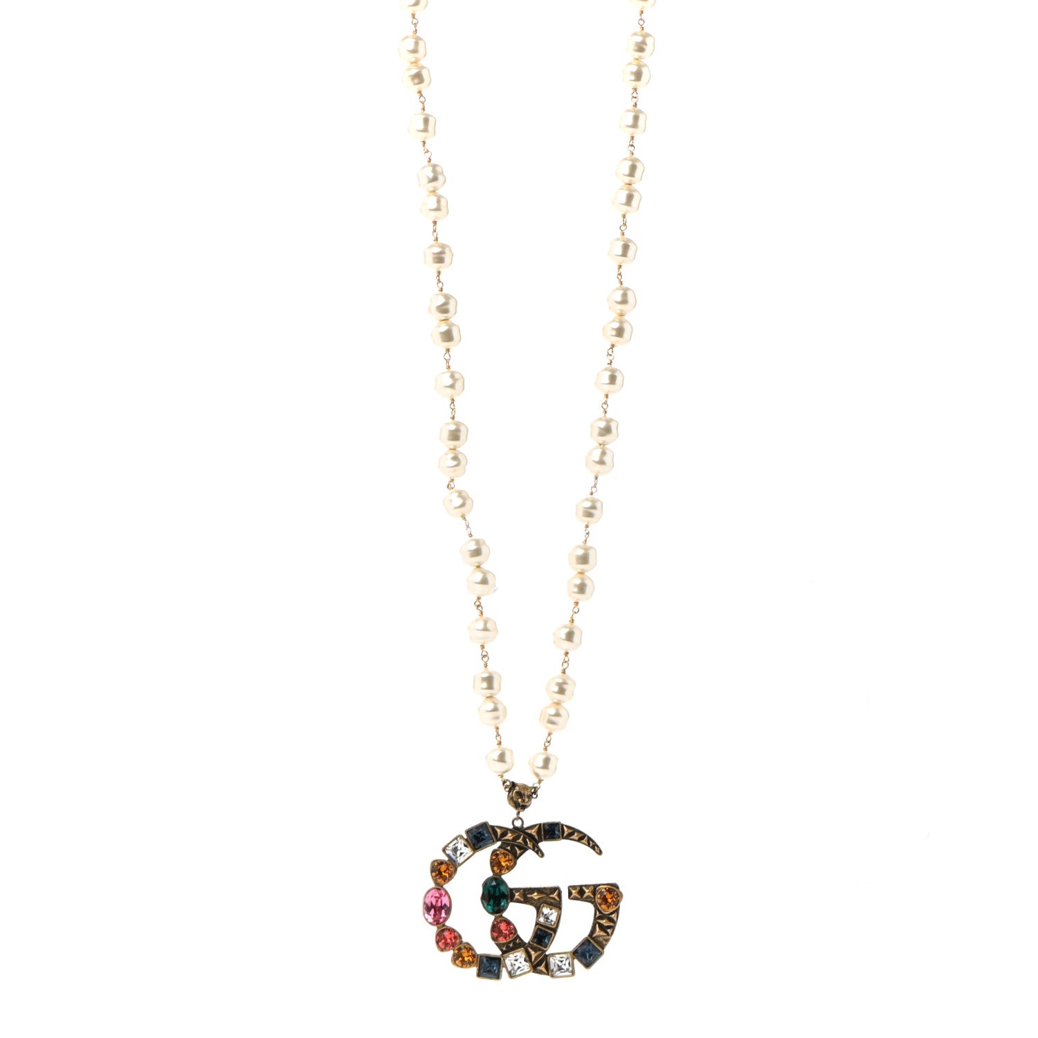 Gucci Crystal Pearl Marmont Necklace Aged Gold Multicolor 1 of 6