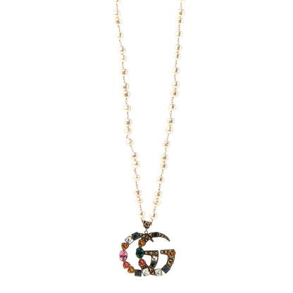 Gucci Crystal Pearl Marmont Necklace Aged Gold Multicolor 1 of 6