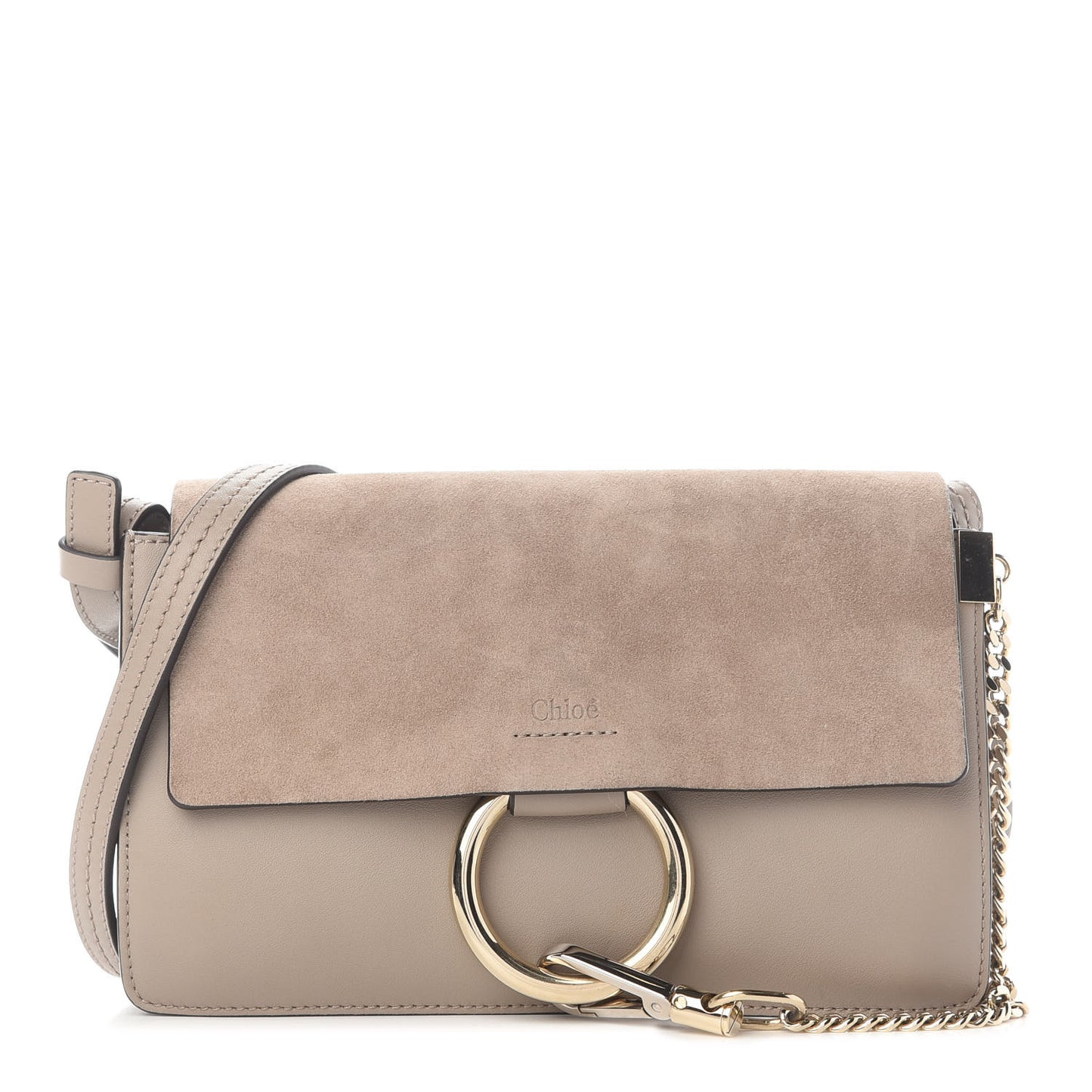 Suede Calfskin Small Faye Shoulder Bag Motty Grey