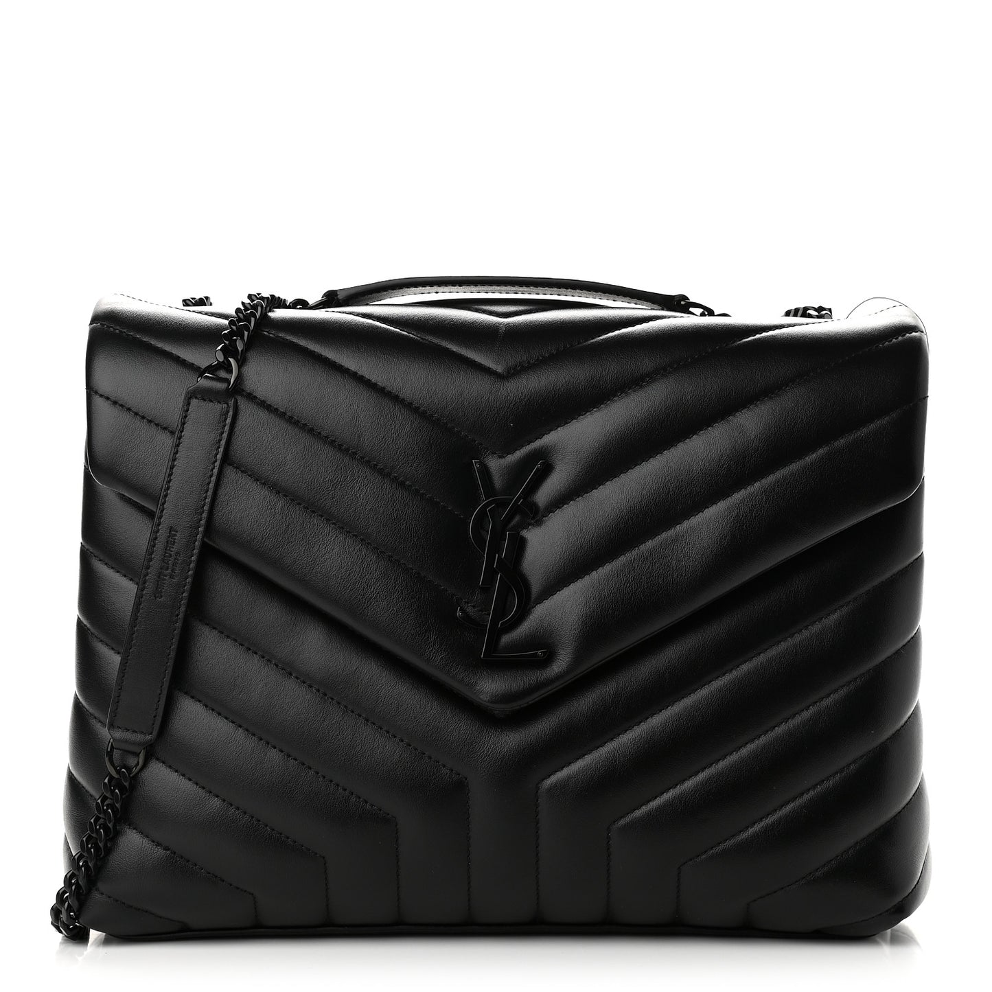 Calfskin Y Quilted Monogram Medium Loulou Chain Satchel Black