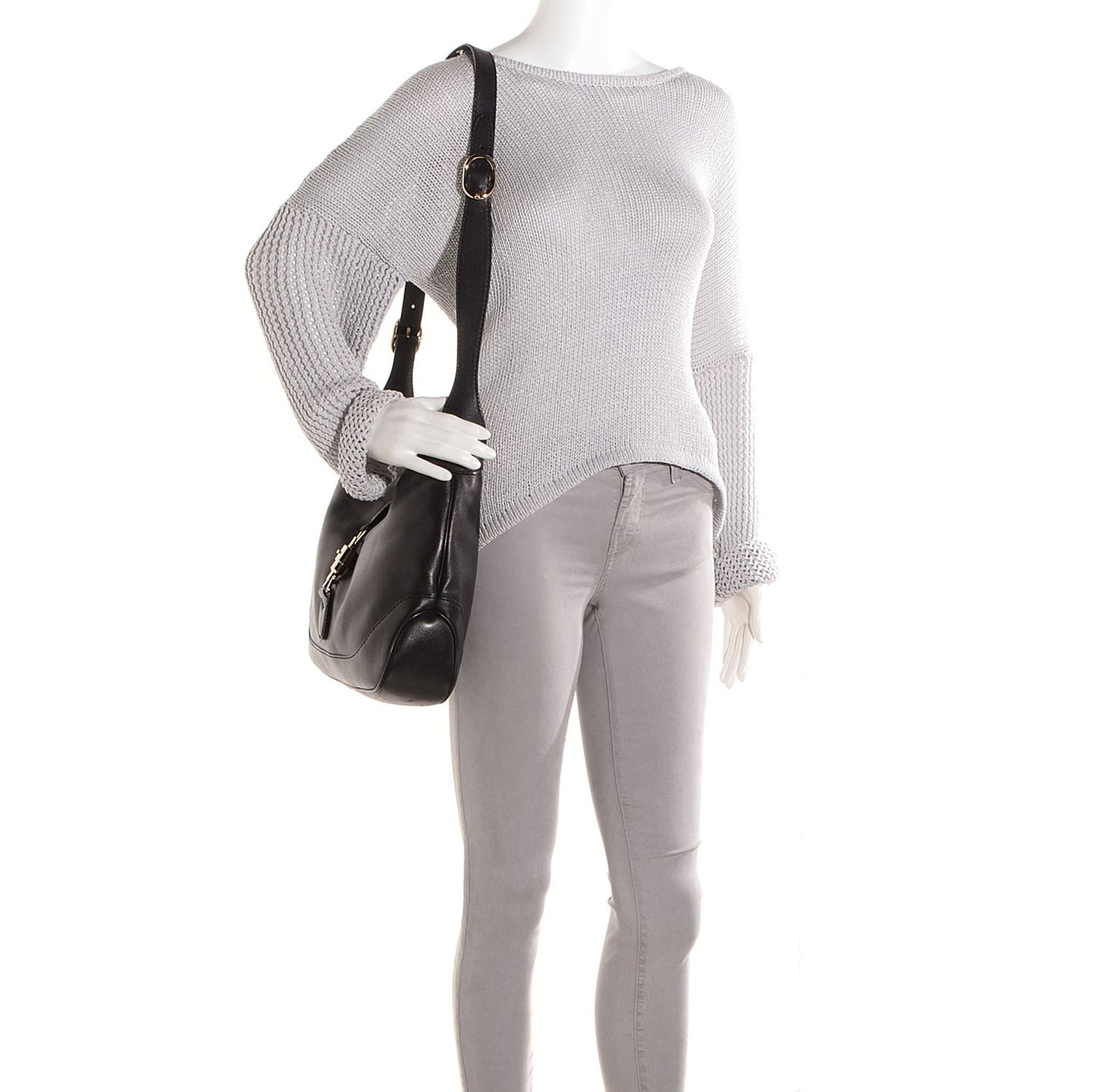 Leather Medium Jackie Shoulder Bag Black