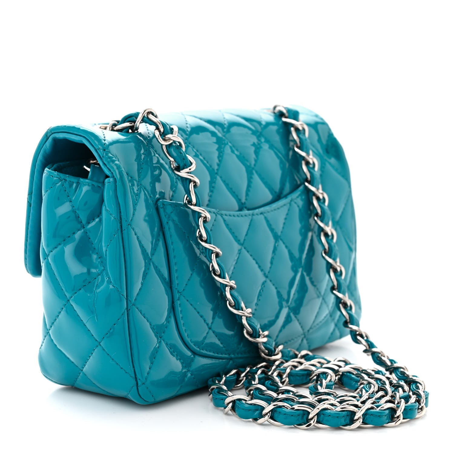 Chanel Patent Quilted Mini Rectangular Flap Turquoise 3 of 10