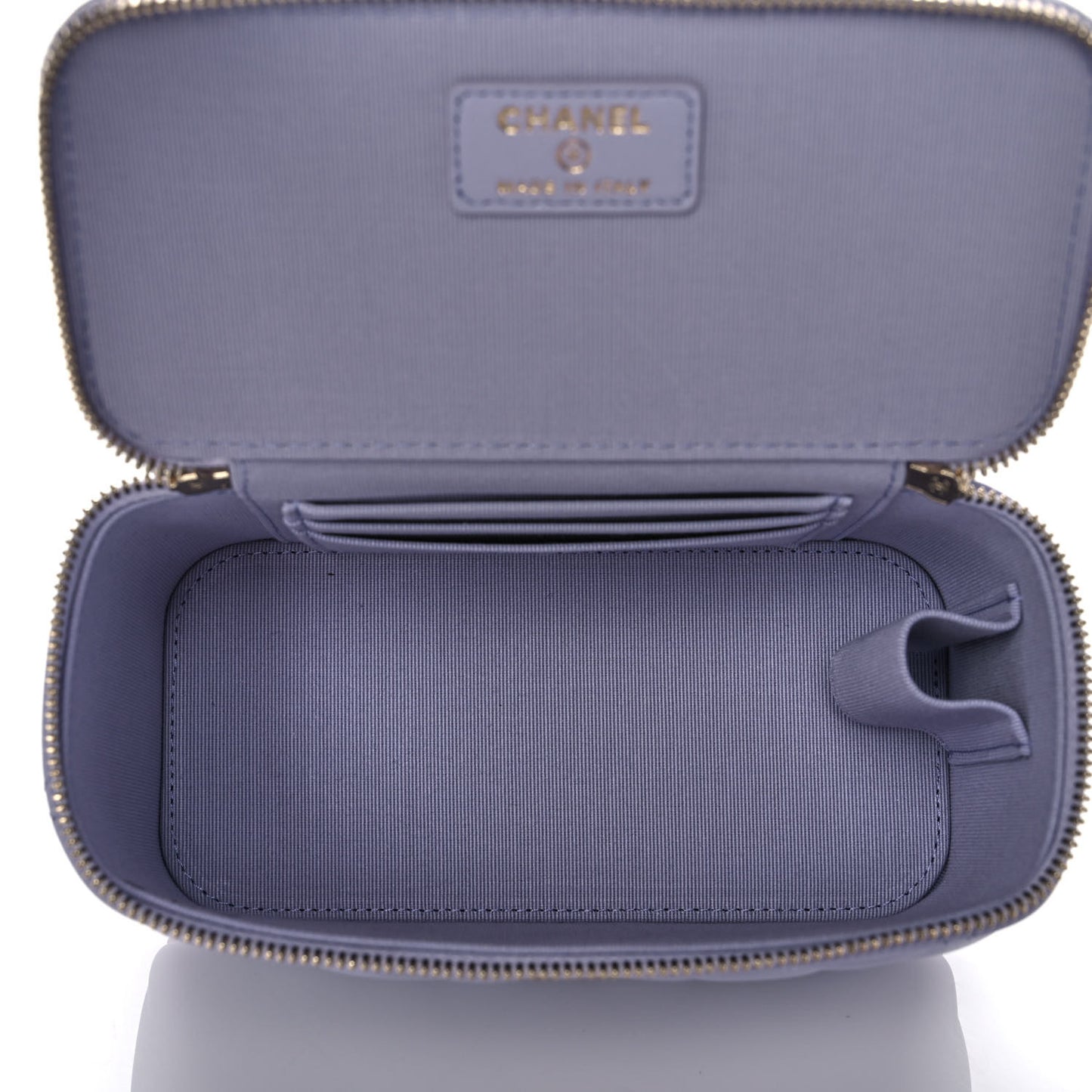 Lambskin Quilted Small Top Handle Vanity Case With Chain Light Purple