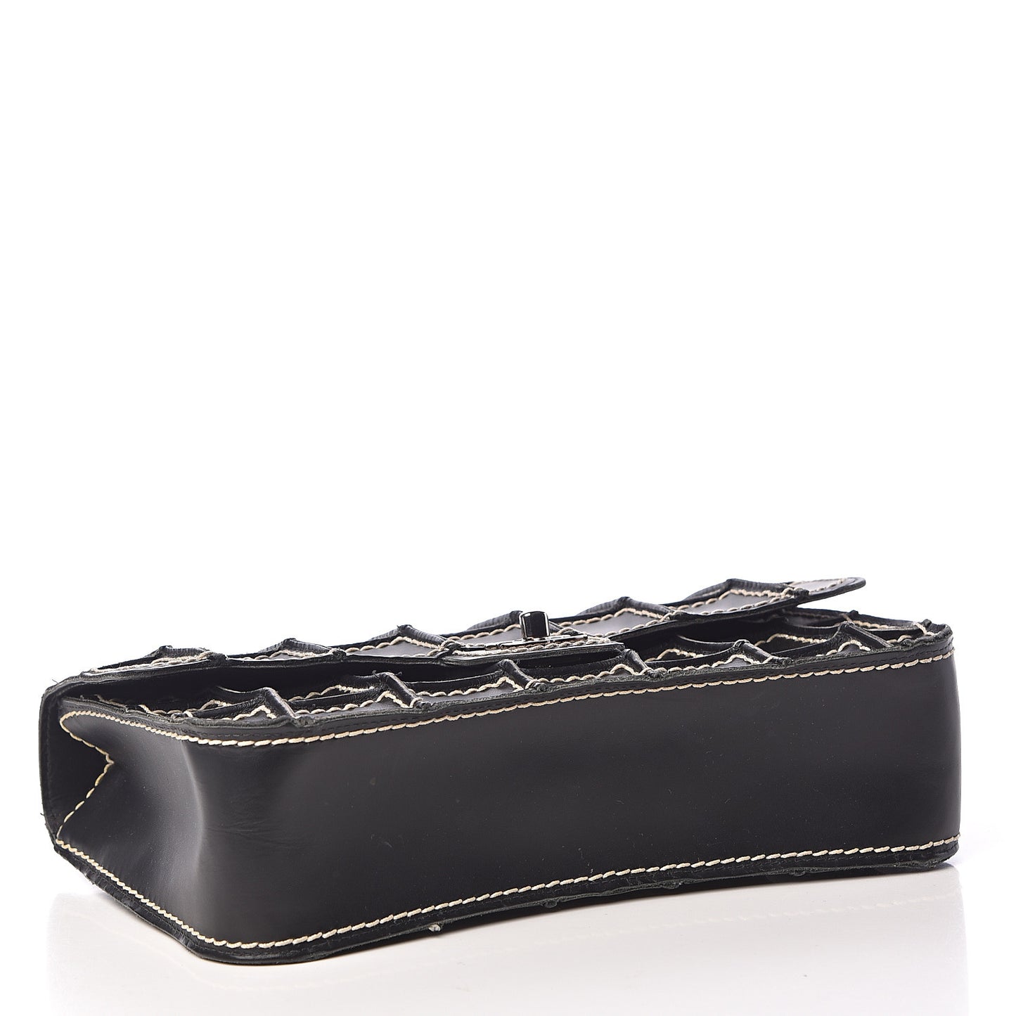 Lambskin Contrast Square Stitch Flap Black