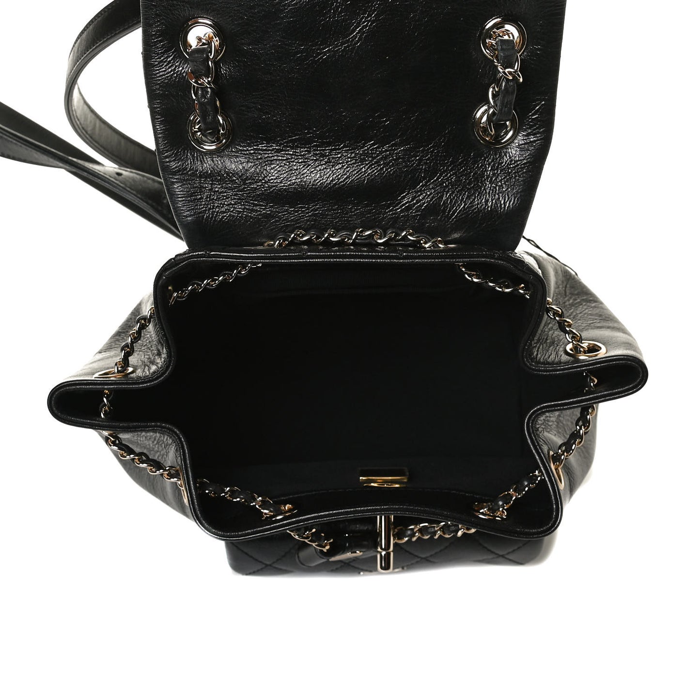 Glazed Aged Calfskin Quilted Small Duma Drawstring Backpack Black