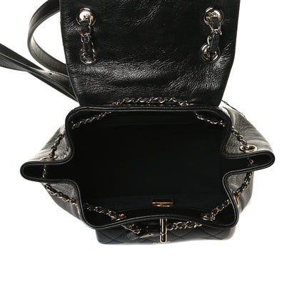 Chanel Glazed Aged Calfskin Quilted Small Duma Drawstring Backpack Black 4 of 13