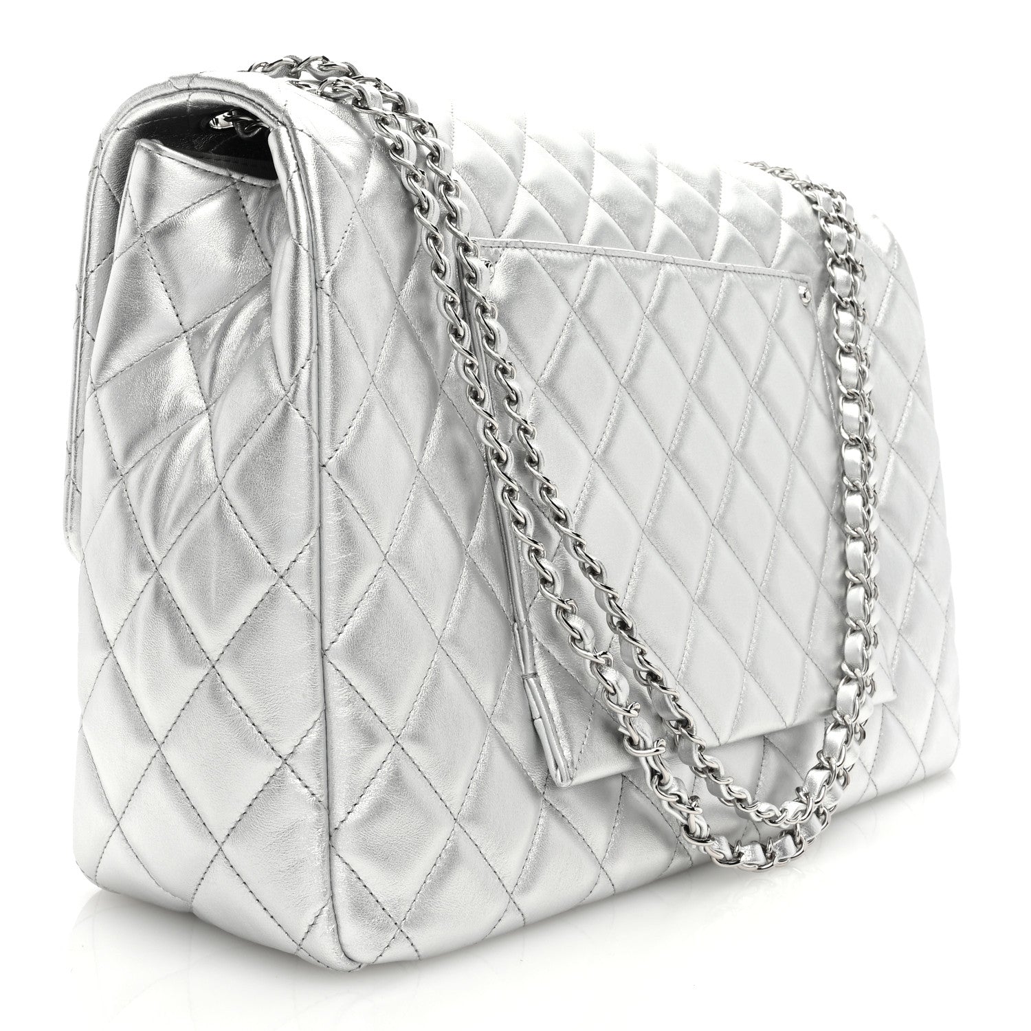 Chanel Metallic Lambskin Quilted XXL Travel Flap Bag Silver 3 of 9
