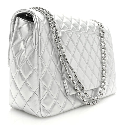 Chanel Metallic Lambskin Quilted XXL Travel Flap Bag Silver 3 of 9