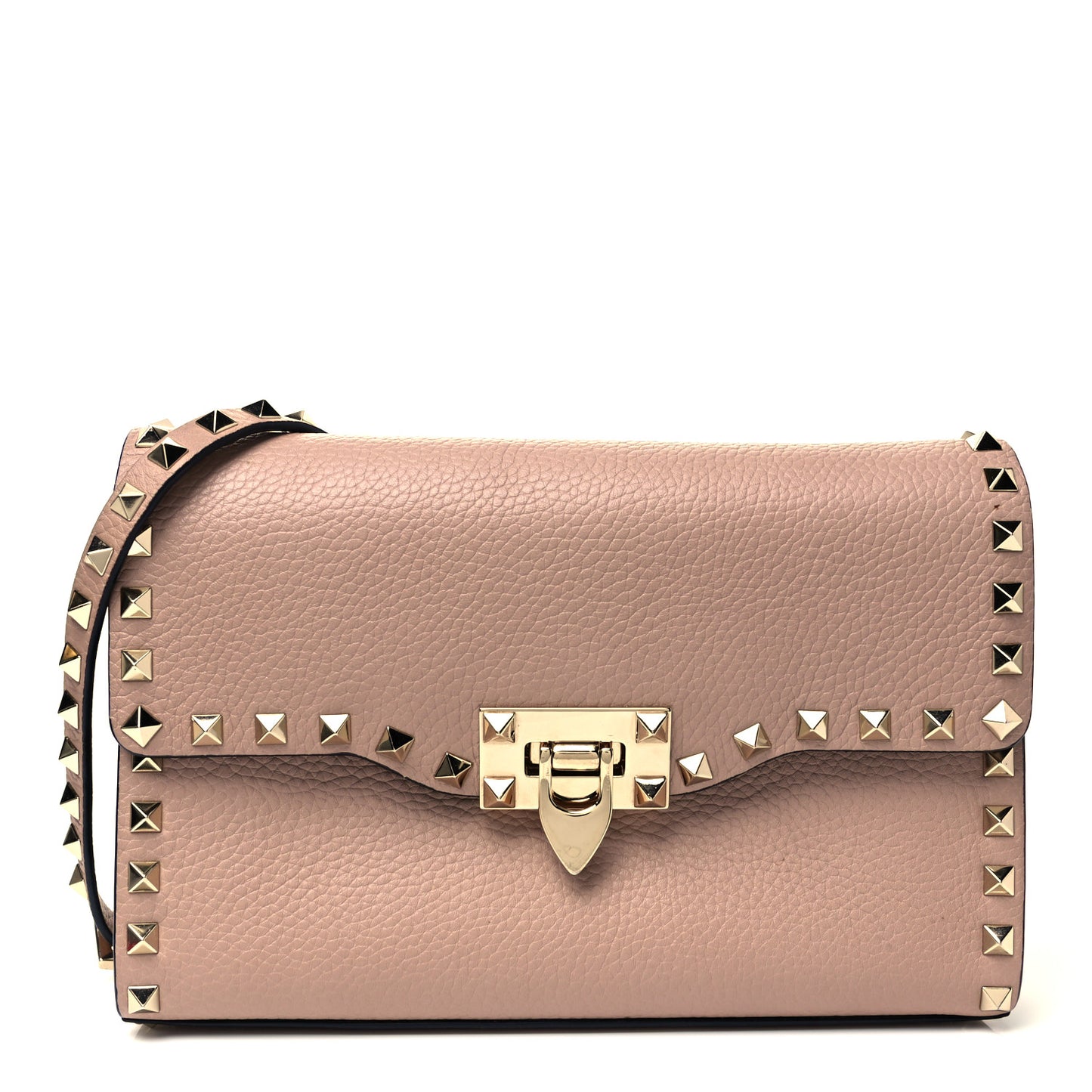 Pebbled Calfskin Medium Rockstud Flip Lock Crossbody Bag Poudre