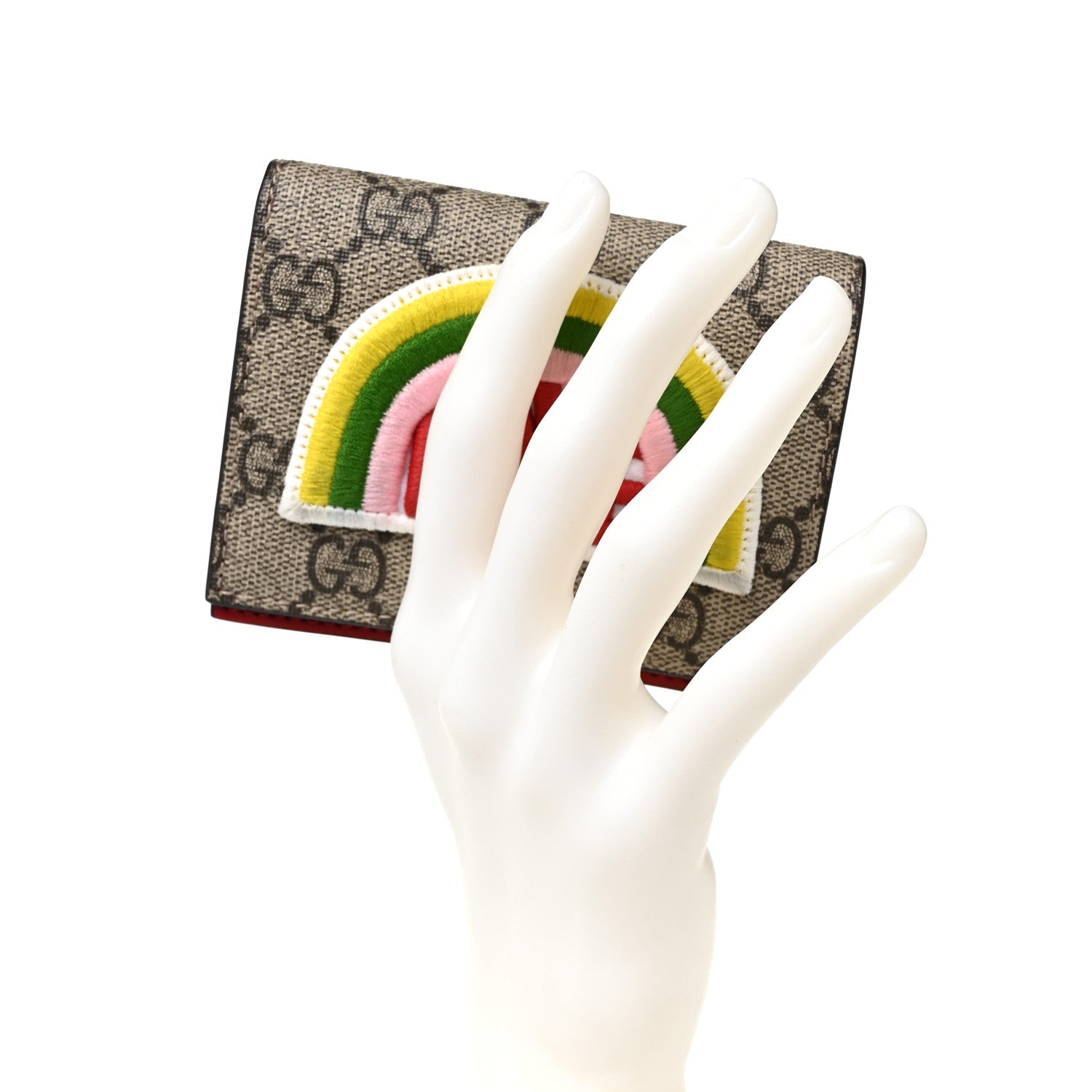 Gucci Soft GG Supreme Monogram Rainbow Embroidered Card Case Wallet 2 of 8