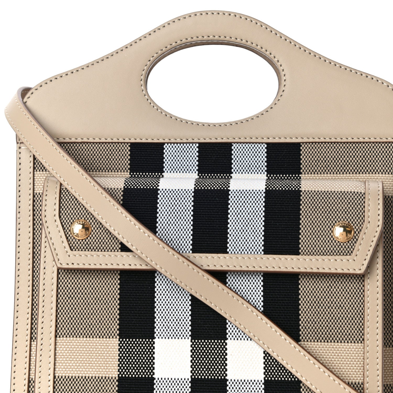 Burberry Smooth Calfskin Canvas Check Mini Pocket Bag Dusty Sand Soft Fawn 7 of 9