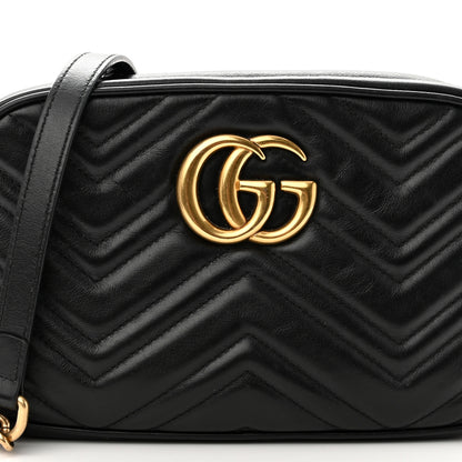 Gucci Calfskin Matelasse Small GG Marmont Chain Shoulder Bag Black 8 of 11