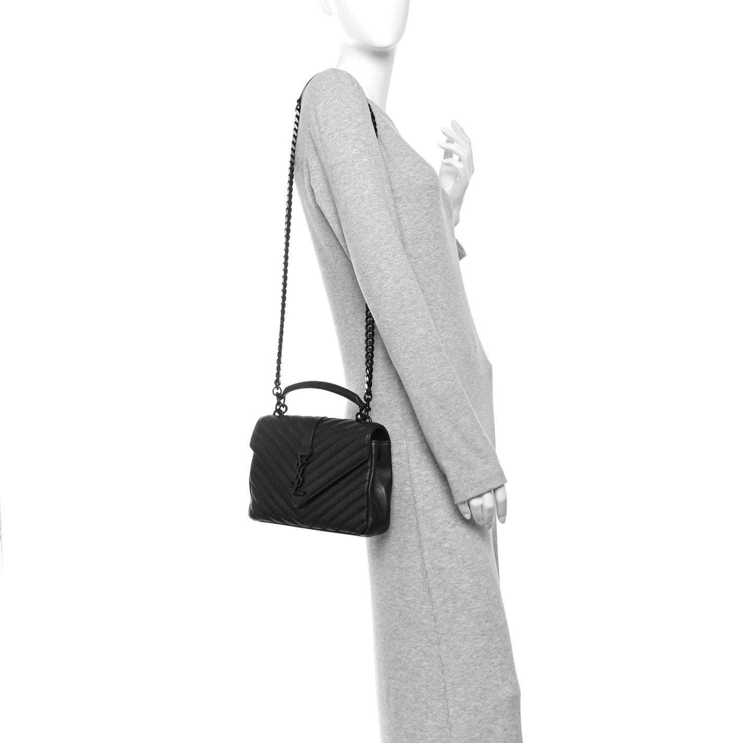 Sheepskin Matelasse Chevron Monogram Monochrome Medium College Bag Black