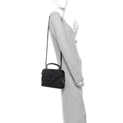 Saint Laurent Sheepskin Matelasse Chevron Monogram Monochrome Medium College Bag Black 2 of 9