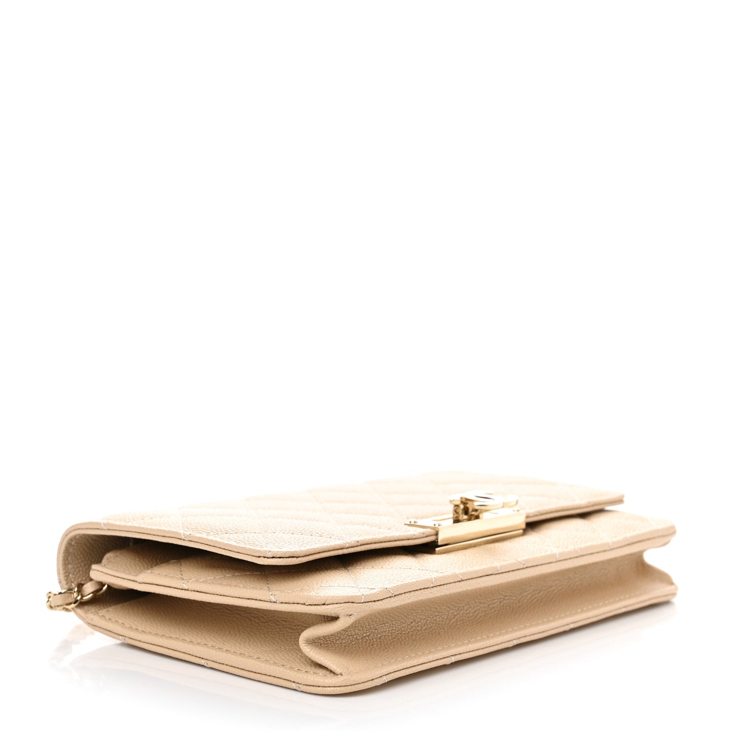 Caviar Quilted Golden Class Wallet On Chain WOC Beige