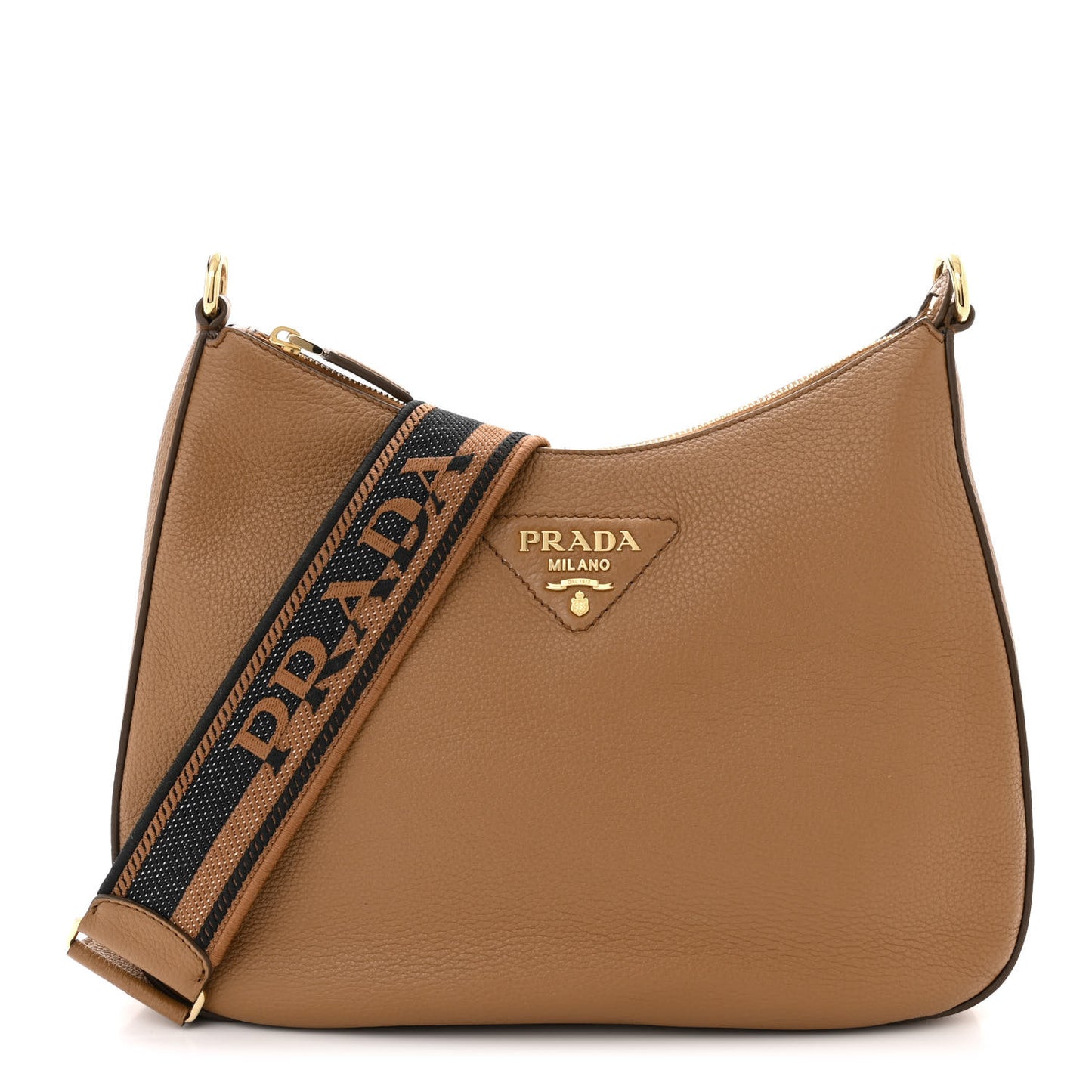 Vitello Daino Soft Large Zippered Messenger Hobo Caramel