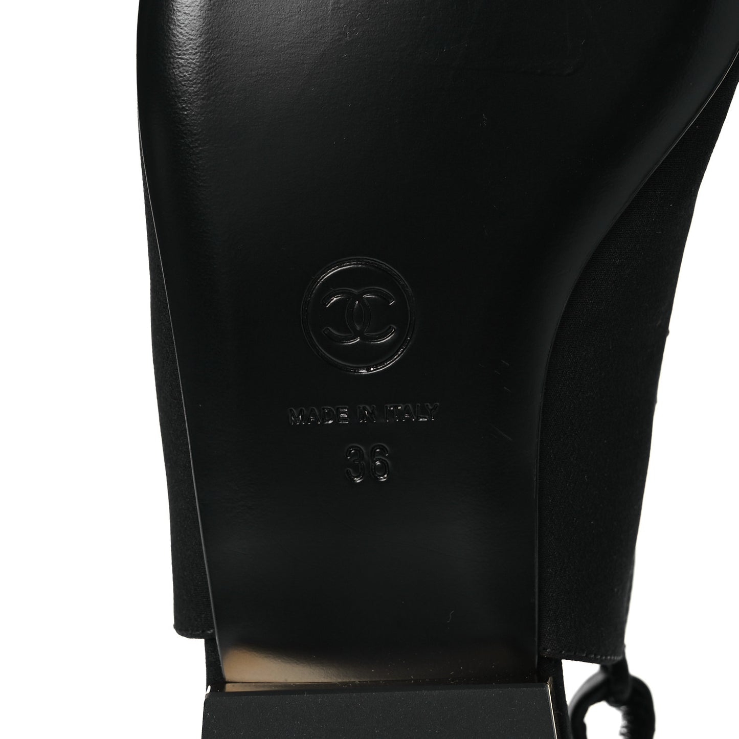 Lambskin Grosgrain Bow Cap Toe CC Slingback Flats 36 Black