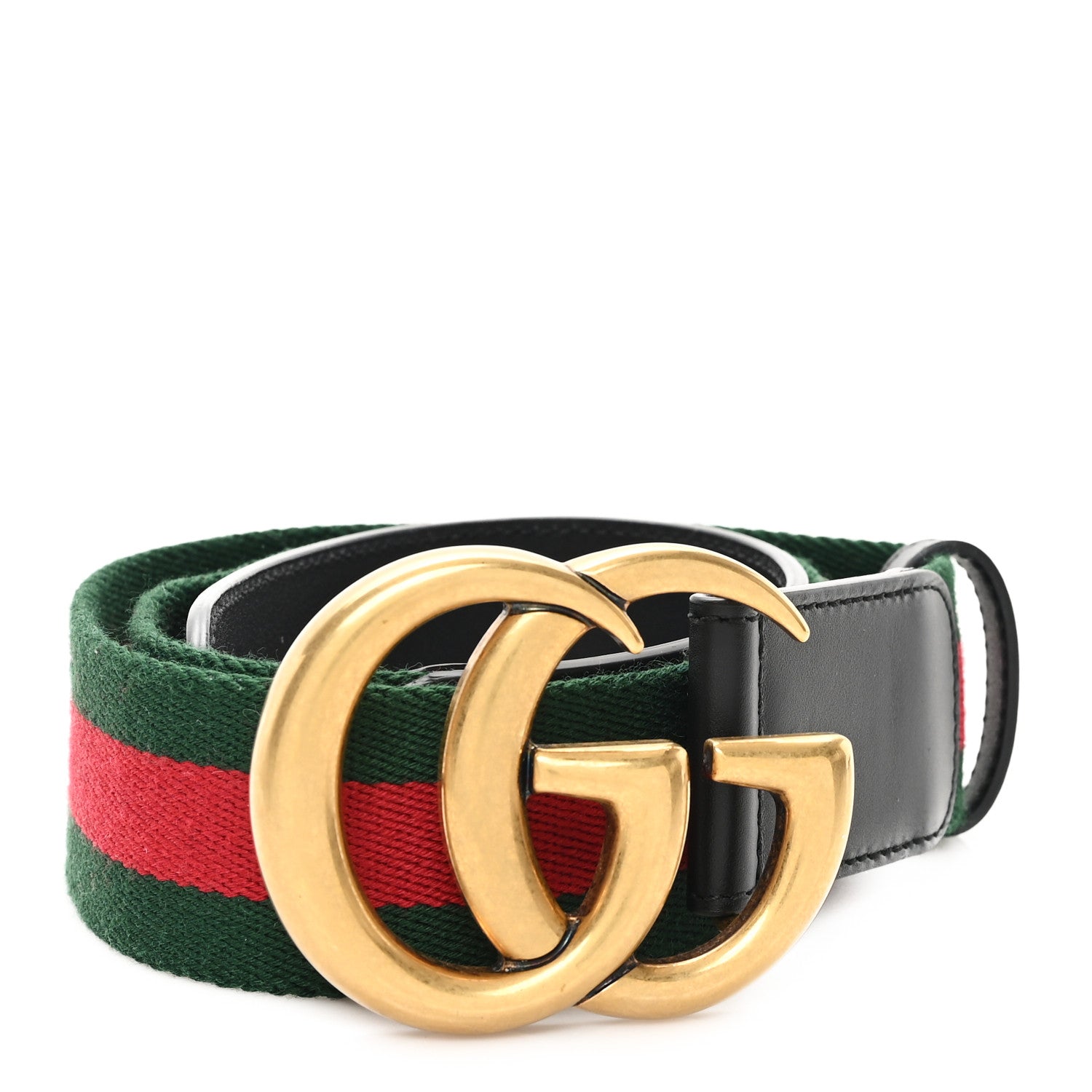 Gucci Nylon Calfskin Double G Web 40mm Belt 85 34 Green Red Black 1 of 5
