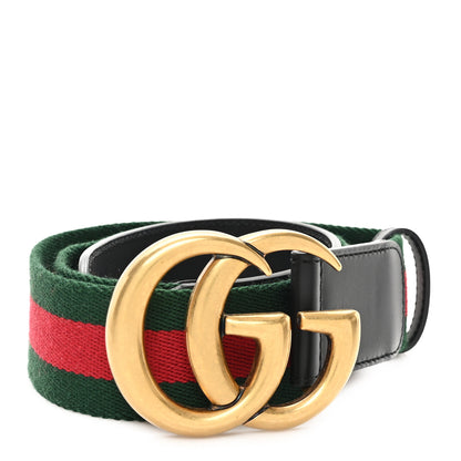 Gucci Nylon Calfskin Double G Web 40mm Belt 85 34 Green Red Black 1 of 5