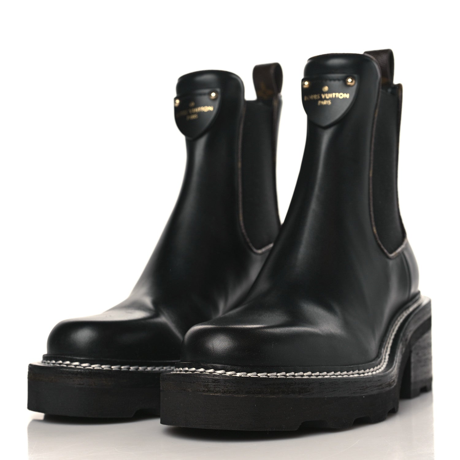 Louis Vuitton Calfskin Monogram Beaubourg Ankle Boots 37.5 Black 3 of 9