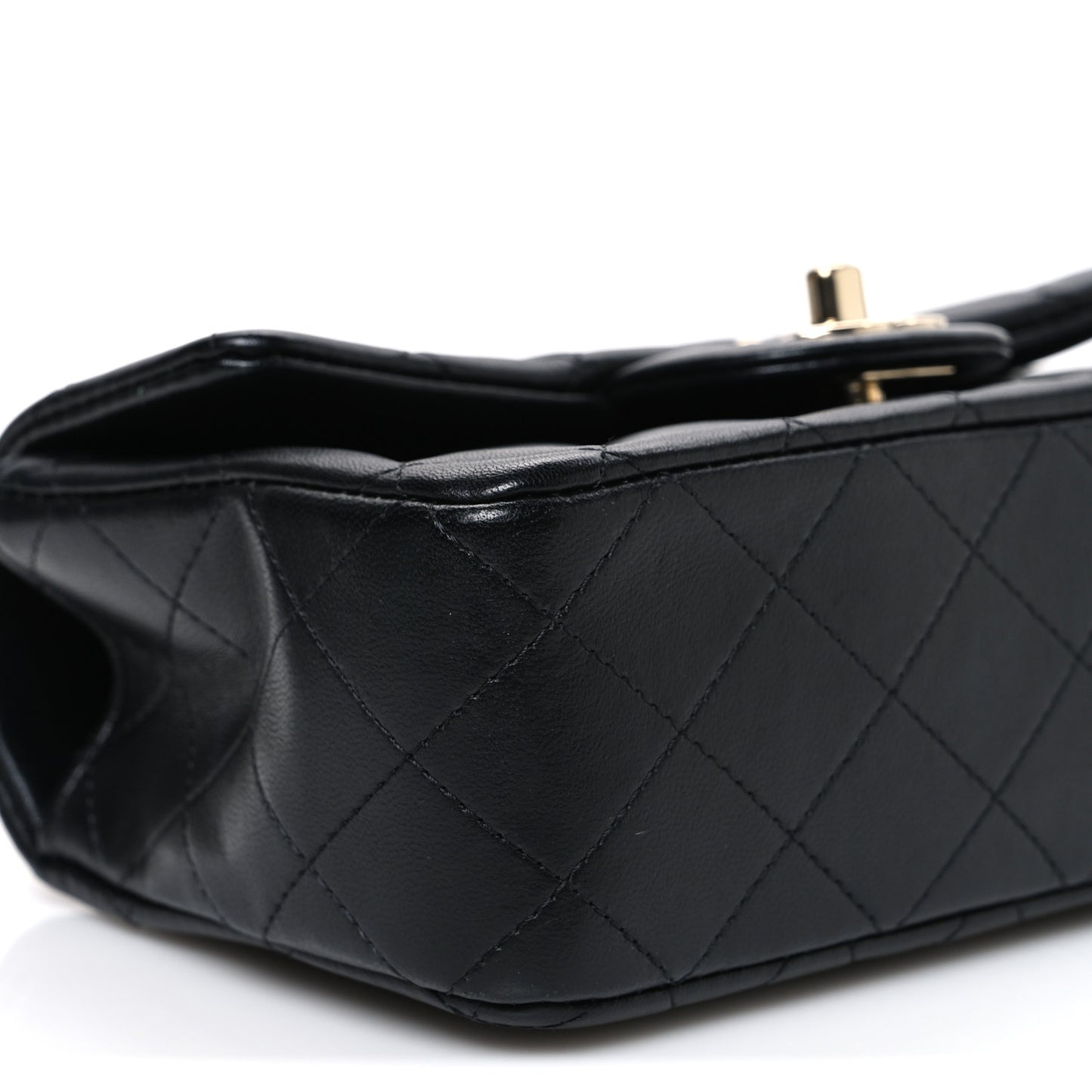Lambskin Quilted Mini Top Handle Rectangular Flap Black
