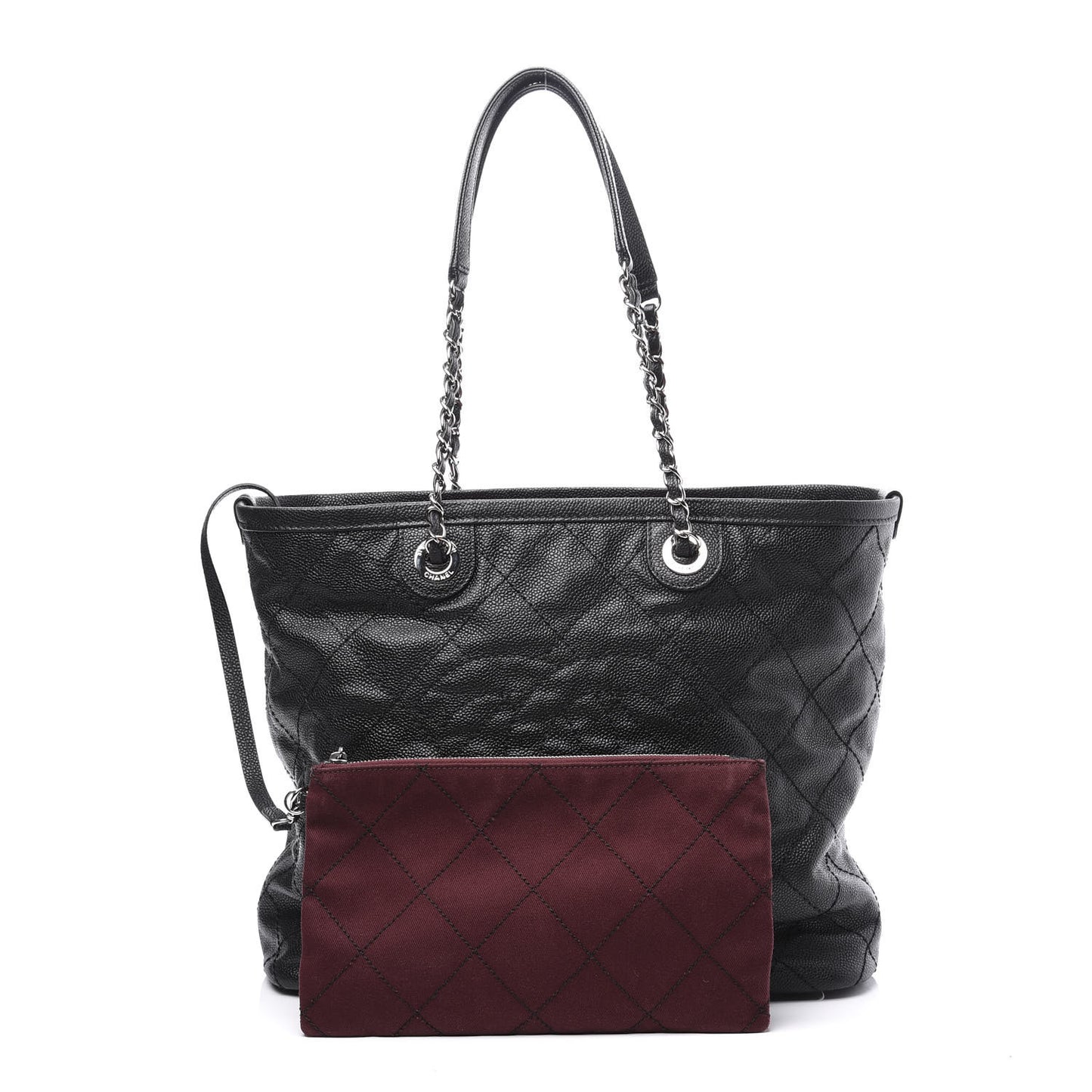 Grained Calfskin Quilted Small Daily Shopping Tote Black