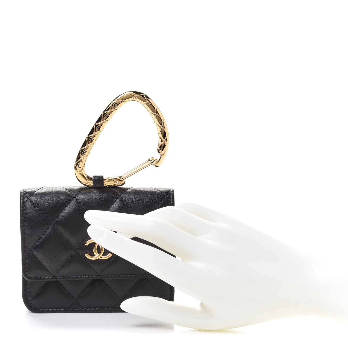 Lambskin Quilted CC Hook Card Holder Black