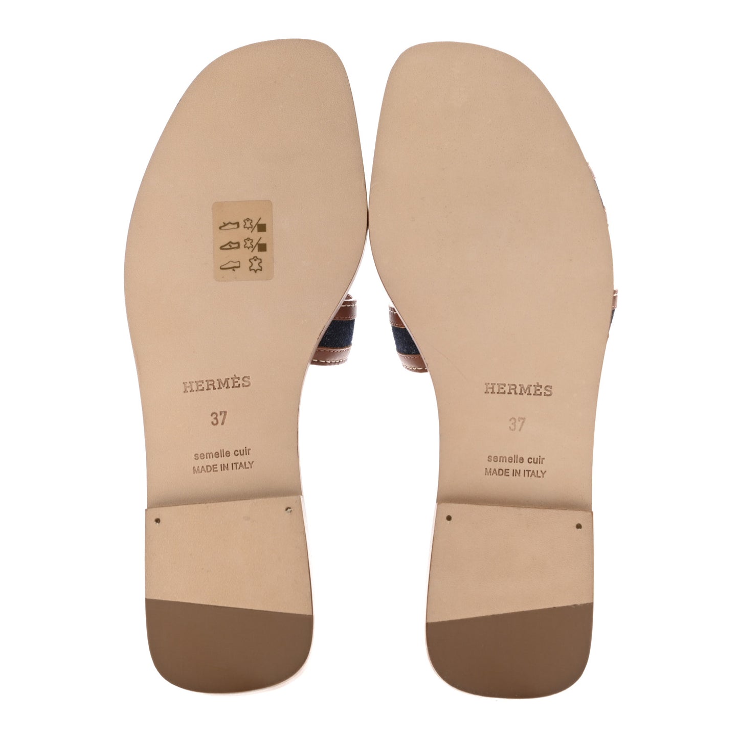 Calfskin Denim Oran Sandals 37 Bleu Brut Gold