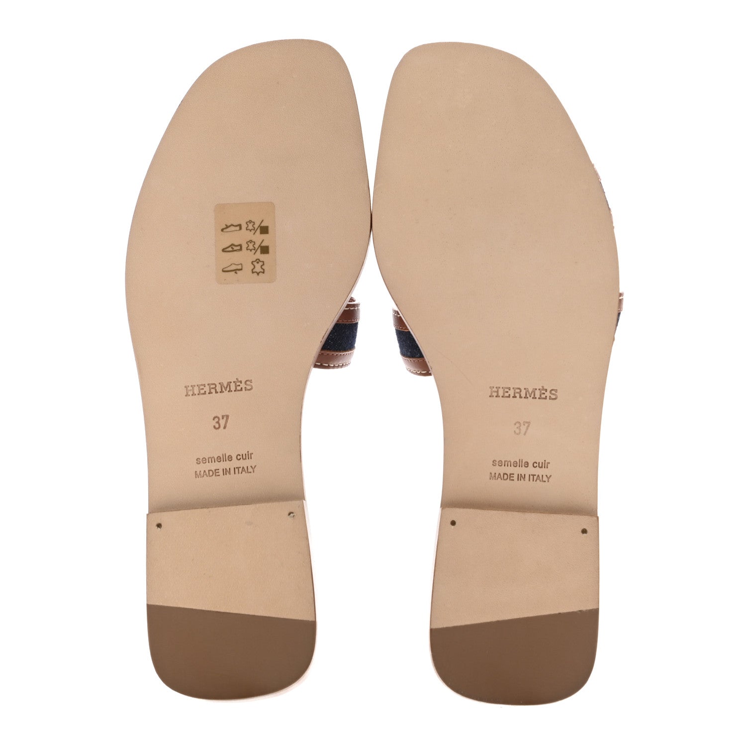 Hermes Calfskin Denim Oran Sandals 37 Bleu Brut Gold 5 of 8