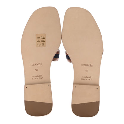 Hermes Calfskin Denim Oran Sandals 37 Bleu Brut Gold 5 of 8