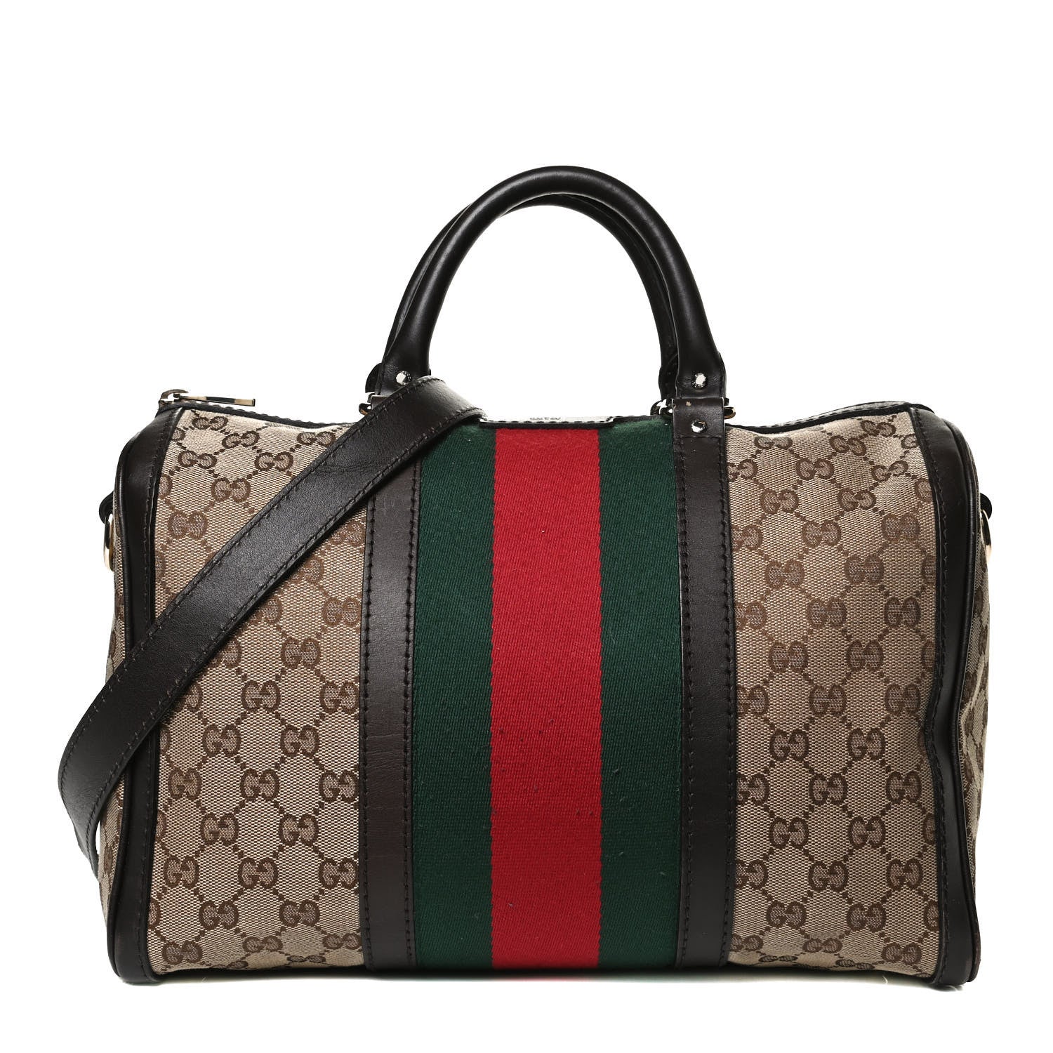Gucci Monogram Vintage Web Medium Boston Dark Brown 1 of 16
