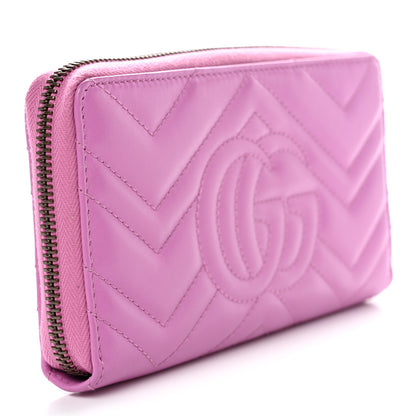 Gucci Calfskin Matelasse GG Marmont Zip Around Wallet Pink 3 of 11