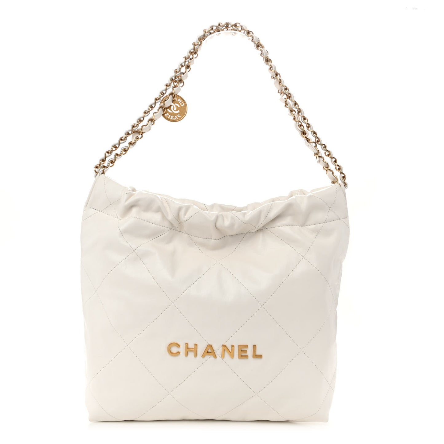 Shiny Calfskin Quilted Small Chanel 22 White