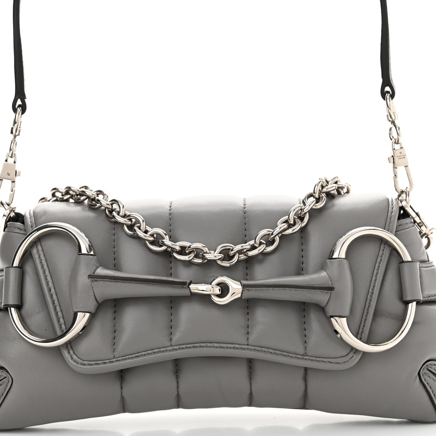 Gucci Nappa Vertical Matelasse Small Maxi Horsebit Chain Shoulder Bag Gray 8 of 12