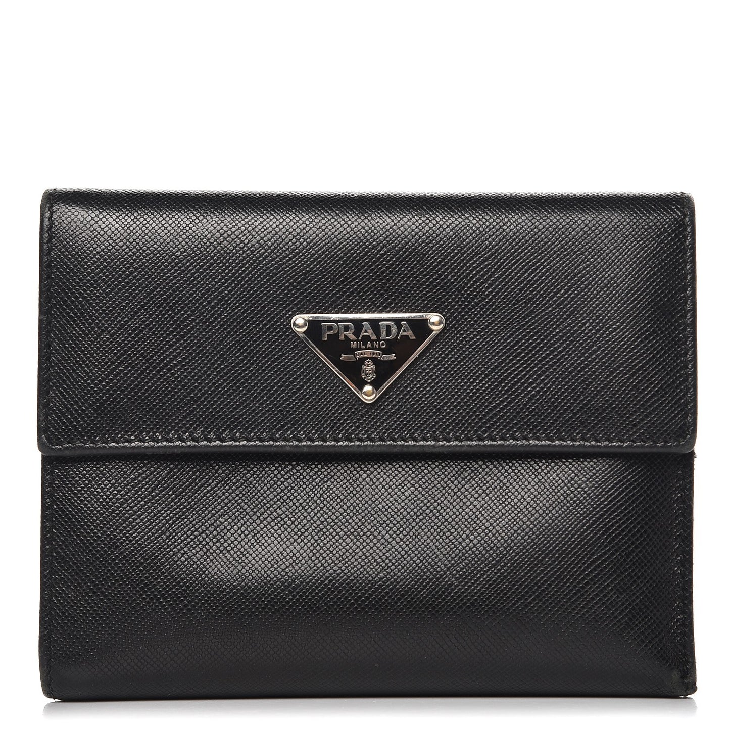 Saffiano Triangle Flap Compact Wallet Nero Black