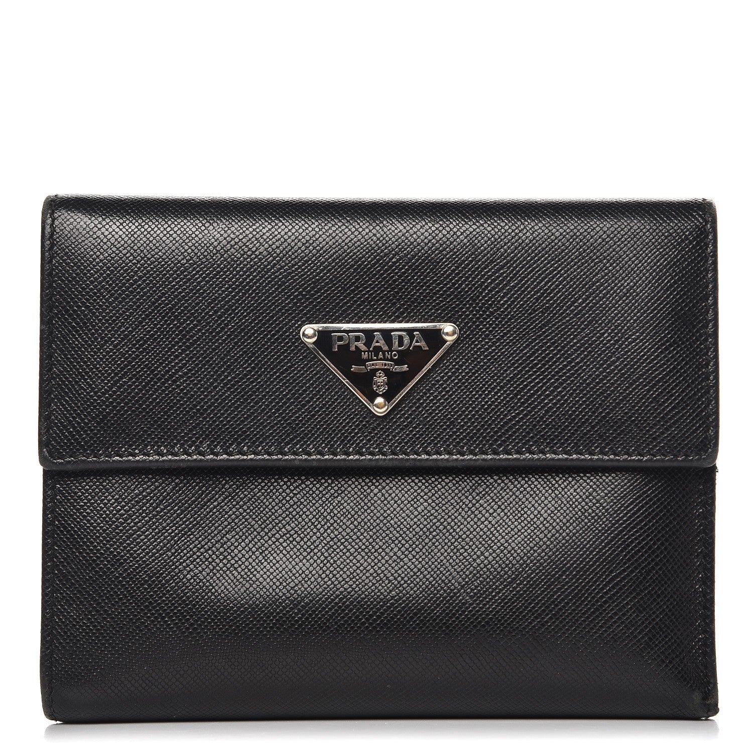 Prada Saffiano Triangle Flap Compact Wallet Nero Black 1 of 11