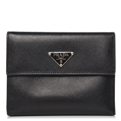 Prada Saffiano Triangle Flap Compact Wallet Nero Black 1 of 11